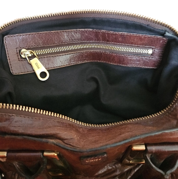 Chloé LARGE Vintage Ethel Brown Leather Handbag, Gold Accents, Crossbody Strap - Picture 9 of 15